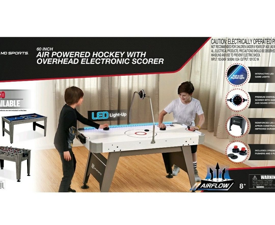 MD Sports 60" Air Powered Hockey Table with Overhead LED Electronic Scorer