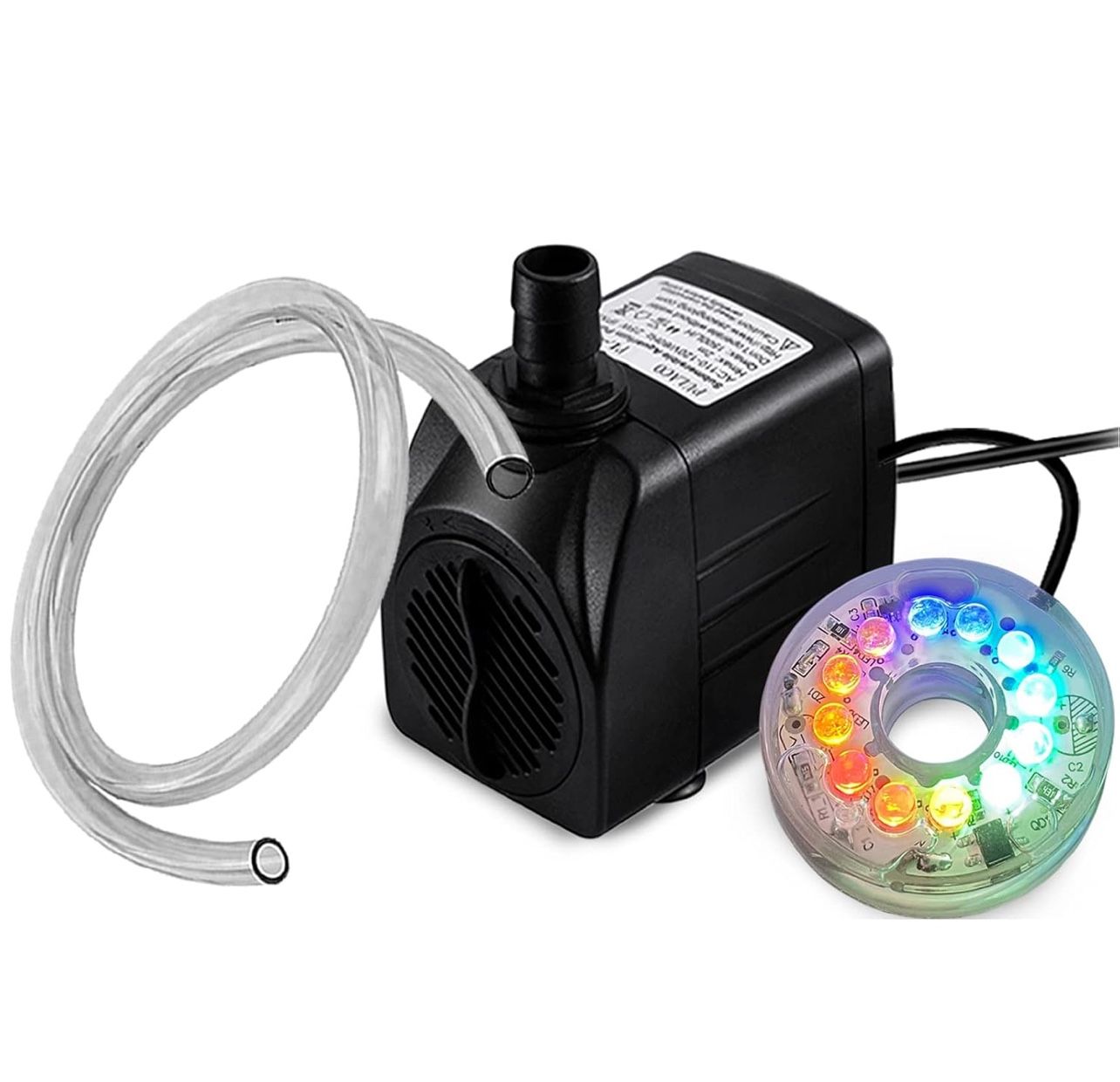 PULACO 10Watt 160GPH Submersible Fountain Pump with Automatic Color Changing LED Light and flow regulator for Water Feature, Outdoor Pond, Aquarium fi