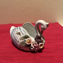 White Bisque Porcelain Swan Planter-Figurine-Trinket