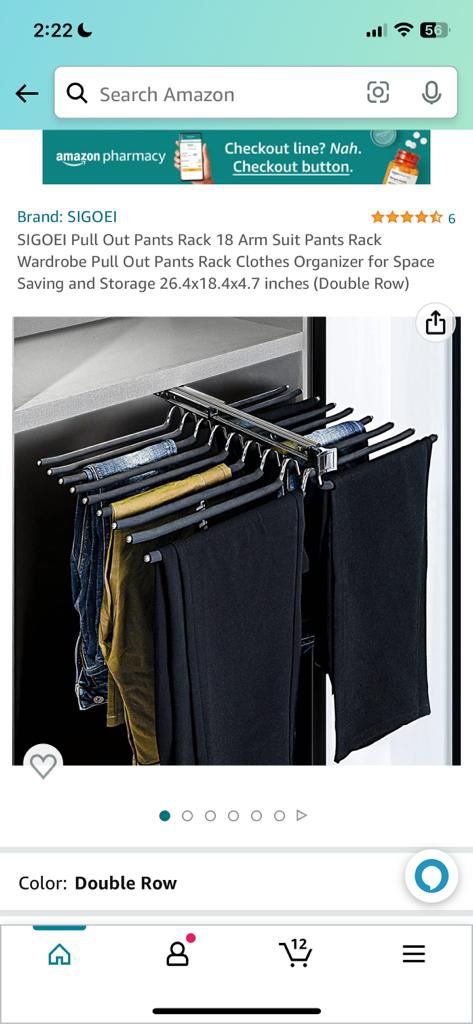 SIGOEI Pull Out Pants Rack 18 Arm Suit Pants Rack Wardrobe Pull Out Pants Rack Clothes Organizer for Space Saving and Storage 26.4x18.4x4.7 inches (Do