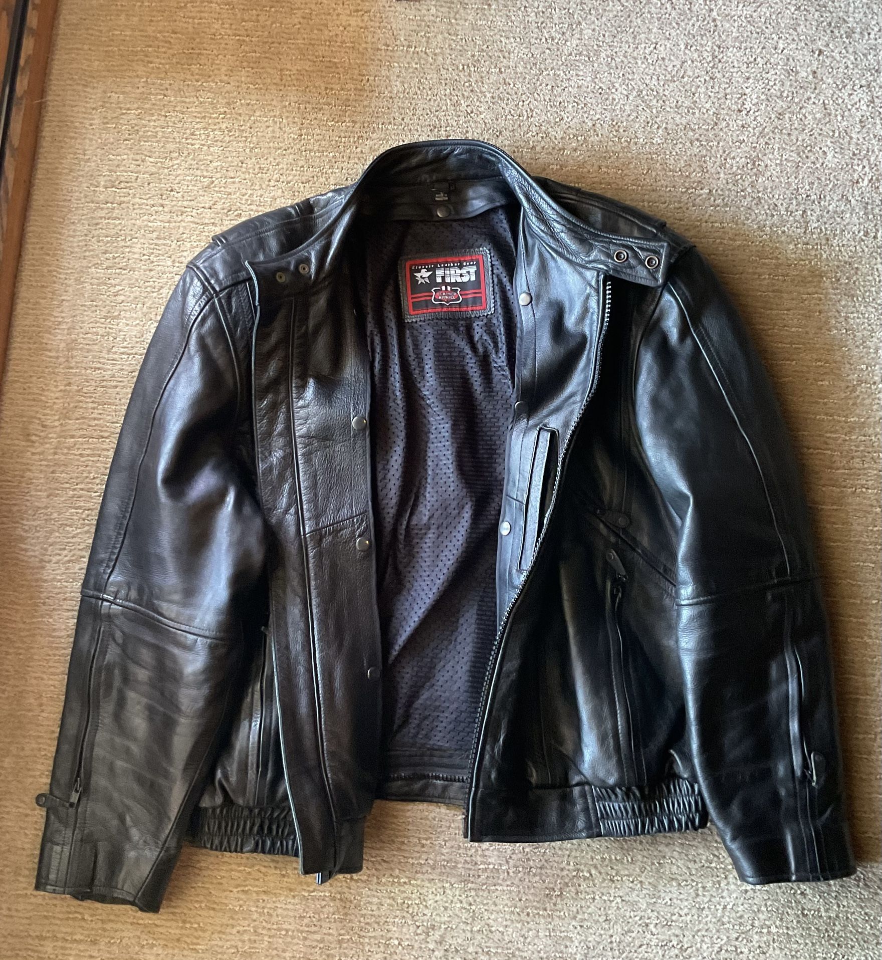 Leather Motorcycle Jacket XL First