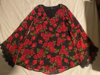 Red Rose Bell Sleeve Dress
