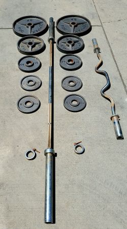180 LB GYMPAK Olympic Weight Set – 45s, 25s, 10s, 5s + 2 Bars
