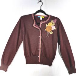 Beth Bowley Embroidered Floral Silk Blend Cardigan Sweater