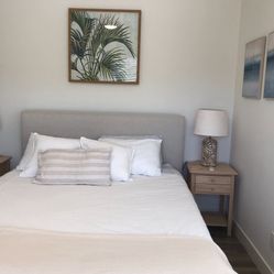 Queen Bed Base, Frame, Mattress And Lamps 