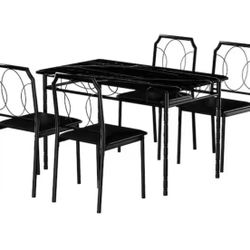 Dining Table Set For 4, 43.3 in. L, Black Rectangle Table Set 29.9in.H, Wooden Marble Texture Accent Table With 4 Chairs