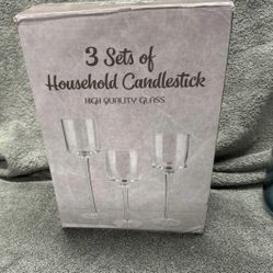 Set of 3 glass candlestick holders