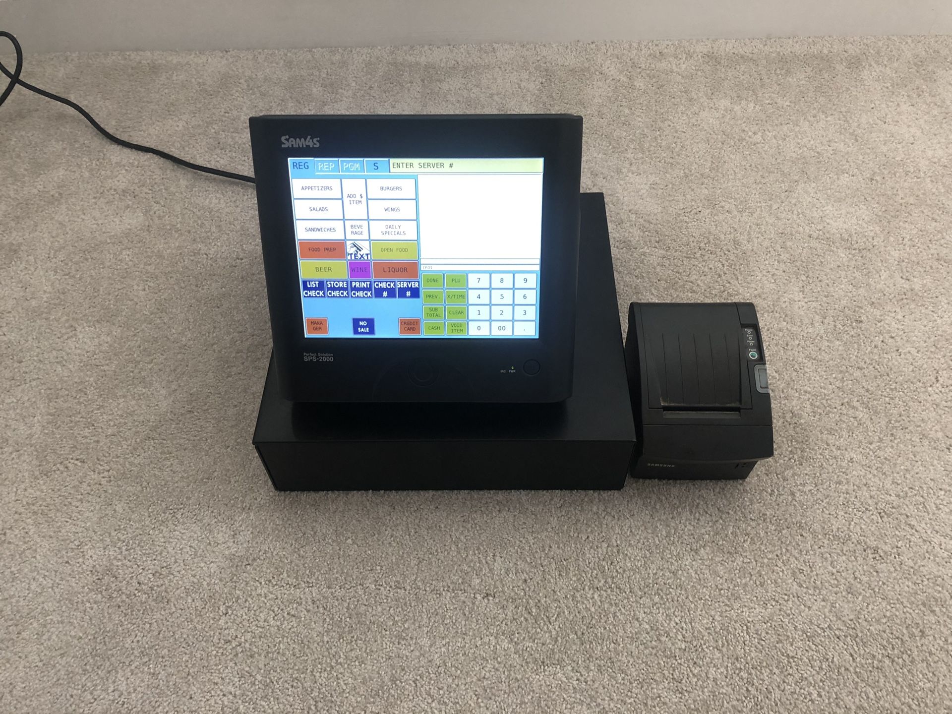 Cast register Sam4S SPS 2000 SYSTEM Touch Screen Restaurant Bar W/ Cash Register BIN and Printer