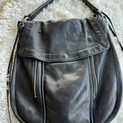 Christopher Kon Black Leather Fringed Hobo Slouch Large Shoulder Bag Whipstitch