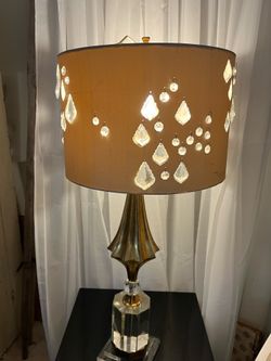 Lamp, lucite, gold neck, crystal lamp shade. So pretty.