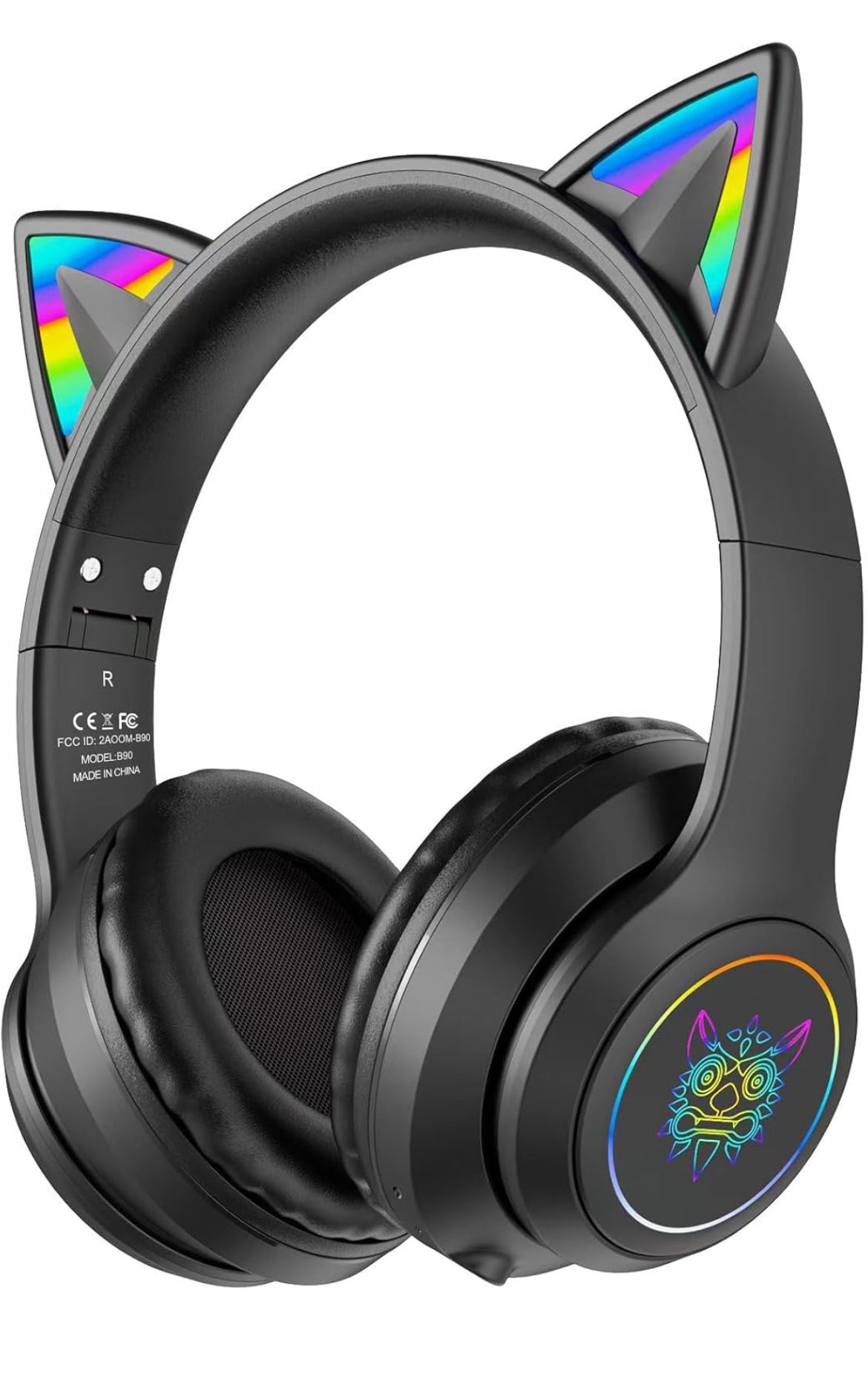 Cat Ear Bluetooth Headphones for Kids & Adults, 55H Play Time, Wireless Foldable & Wired Multi-Function LED Light Up Over Ear Headphones with Mic and