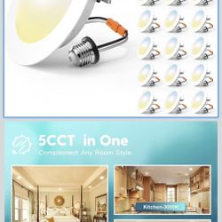 24 Pack 4 Inch Retrofit LED Recessed Lighting, Selectable 5CCT, Dimmable Flat LED Can Lights, 7W, 700LM, ETL & FCC, White