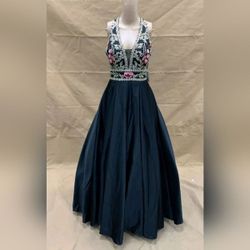 NEW Blondie Nites Designer Multicolor Embellished Halter Ball Gown - Size 5