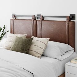 Brown Headboard (currently $148 on Amazon) Must Go! - Nathan James Harlow Modern Wall Mount Hanging Headboard, Queen, Brown Faux Leather
