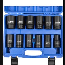 LLNDEI 3/4 inch Drive Impact Socket Set, 12 Piece Heavy Duty CR-MO Deep/Jumbo Sockets 6 Point Design, SAE 3/4" to 1-9/16", for Large Vehicle and Appar