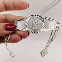 925 Sterling Silver Bracelet Figaro Link Virgin Mary -  Pulsera de hombre Virgen En Plata 