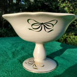 Pedestal Teleflora Cream Footed Compote Candy Bowl Centerpiece with Gold Leaf