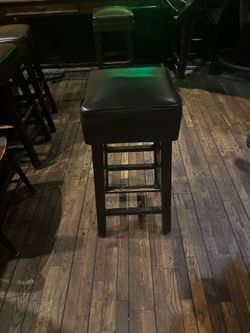 Backless Bar Stool with Dark Brown Padded Seat