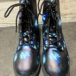NEW Combat Boots Boho Blue Butterfly