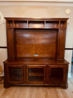 Wood Entertainment Center with Hutch