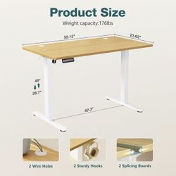 🥨55”Width Height Adjustable from 28.7''-48'' Electric Standing Desk, Stand up Desk with Splice Board, Modern Ergonomic Home Office Desks Rising Table