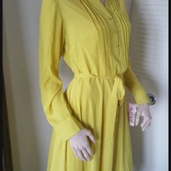 New! Yellow Long Sleeve Dress S XS