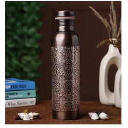 Pure Copper Water Bottle (Retro Finish with Etching Pattern)