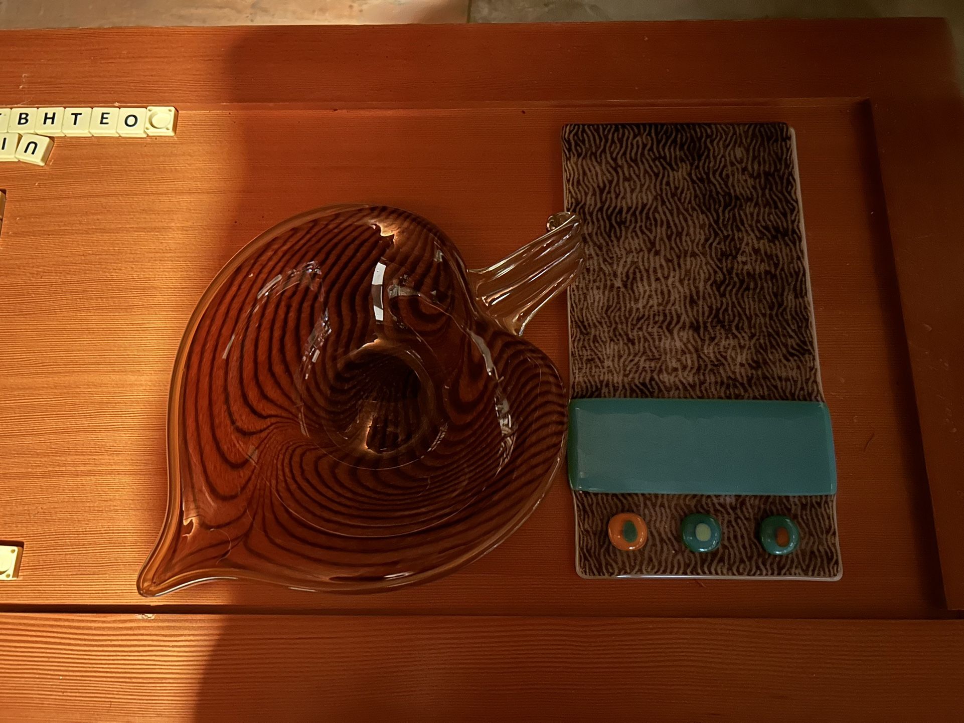 Hand Blown Dish And Fused Glass Trivet