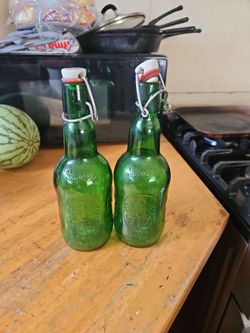 Vintage Green Grolsch Glass Swing Top Bottles – Set of 2