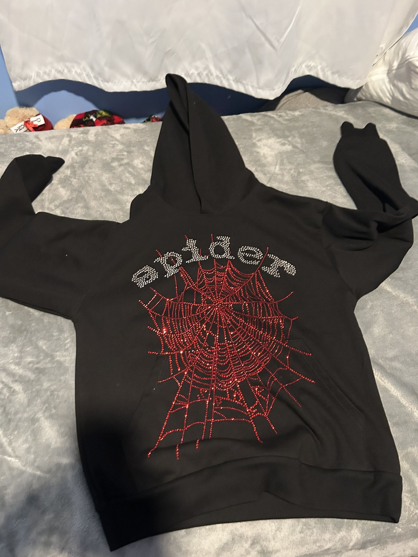 Black rhinestones spider hoodie