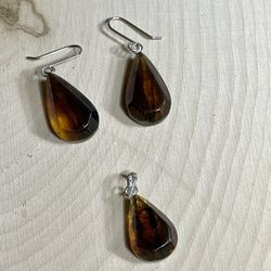 Set Of Drops earrings & pendant For Necklaces  With Original Chiapas Amber 