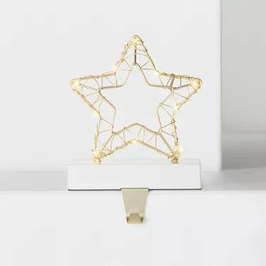 Battery Operated Lit Wire Star Christmas Stocking Holder Gold/White, chipped :(