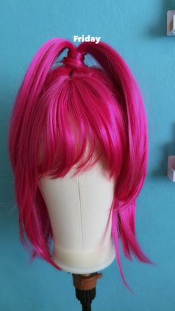 Short heat resistant synthetic hot pink hair wig