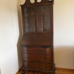 Estate Sale: Georgian Style Mahogany Secretary Desk with Glass Bookcase Hutch