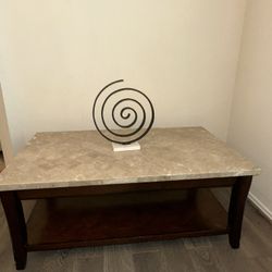 Elegant Marble Top Coffee Table with Dark Wood Base