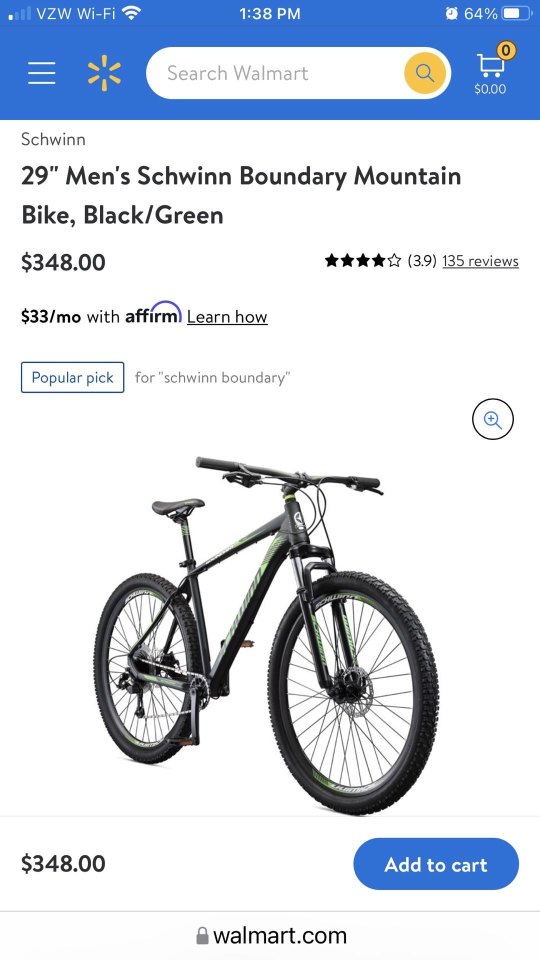 29" Men's Schwinn Boundary Mountain Bike, Black/Green