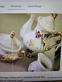 Vintage Iridescent Lusterware Tea Set with Autumn Leaf Design