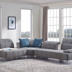 Modern Grey Fabric Sectional Sofa Adjustable Backrest In Offer 🔥🔥🔥