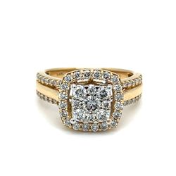 14Kt Yellow Gold Diamond Cluster Halo Ring 6.7g .9CTW Size 7 I-2296