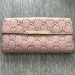 Gucci Pink Leather GG Guccisimma Continental Wallet