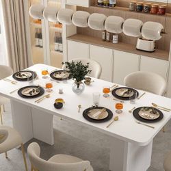 White Office Desk Large Arched Base Work Table, Home Office Furniture with Elegant Modern Design