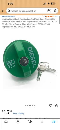 Locking Diesel Fuel Tank Cap with Keys
