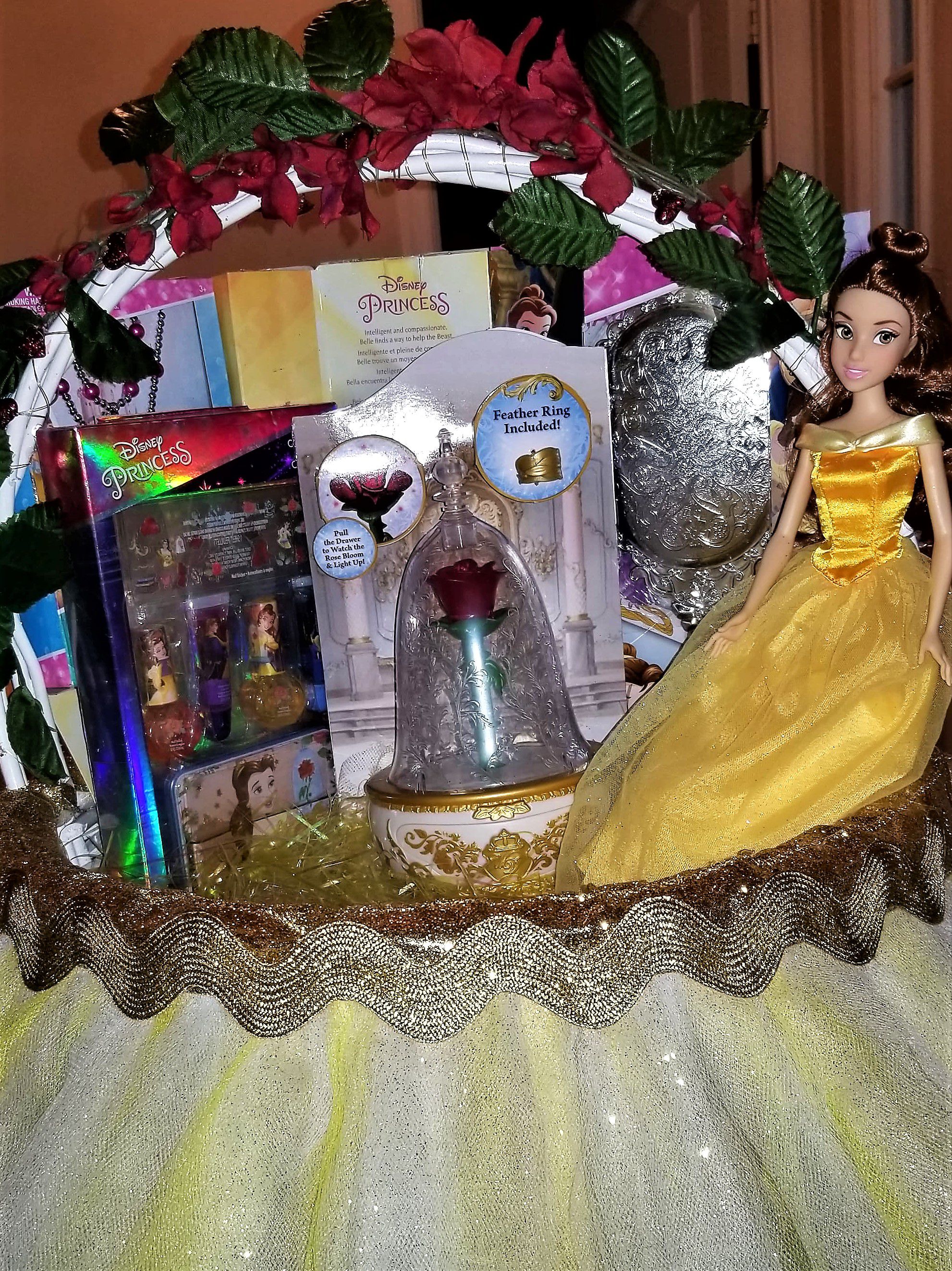Belle - Beauty & The Beast Gift Basket - Handmade Light Yellow and Gold Tulle