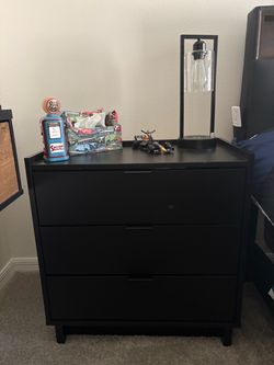 Set of 2 - 3 Drawers Black Nightstands