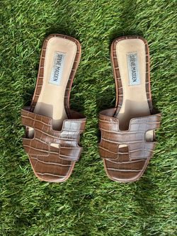 Steve Madden chocolate snake skin slides