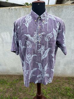 PreOwned Reyn Spooner Hawaiian Print Purple 3/4 Button Men's XL