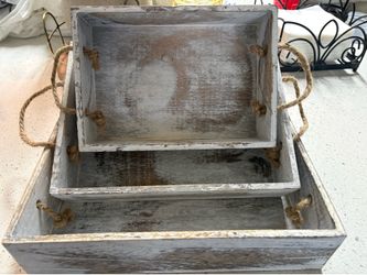 Farmhouse Wooden Serving Trays- Set of 3 Rustic Decor