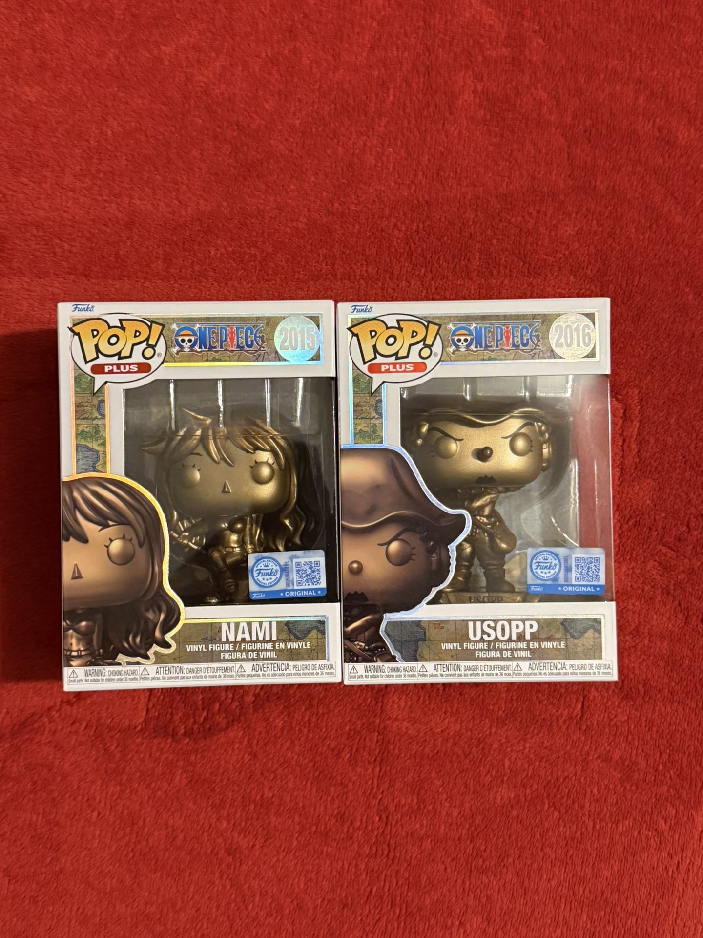 Funko Pop Animation One Piece Nami #2015 & Usopp #2016 Bronze Statue Bundle
