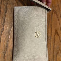 Michael Kors  Large Size Ivory White Leather Hand Clutch Wristlet Strap Pouch