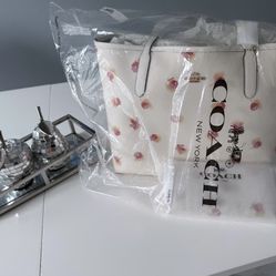 Coach White and Pink Floral tote Bag